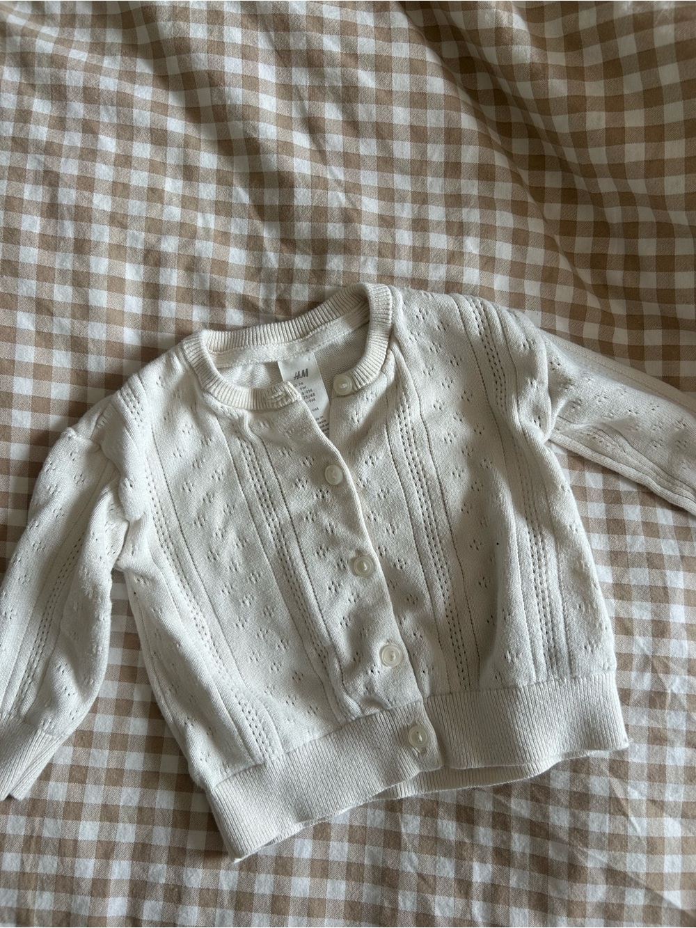 H&M Baby While Eyelet Button-Front Cardigan Sweater 6-9 months